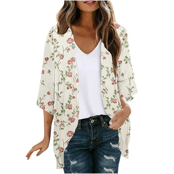 Aloohaidyvio Cardigans for Women Lightweight Chiffon Cardigan for Womens Fall Elegant 3/4 Sleeve Casual Loose Cardigan Multicolor L