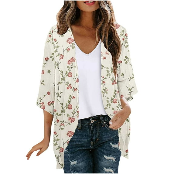 Aloohaidyvio Cardigans for Women Lightweight Chiffon Cardigan for Womens Fall Elegant 3/4 Sleeve Casual Loose Cardigan Multicolor L