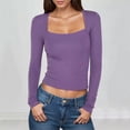 thumbnail image 1 of Aloohaidyvio Long Sleeve T Shirt for Women No Boundaries Square Neck Going Out Tops Double Lined Tight Shirt Y2K Crop Top Slim Fit, 1 of 7