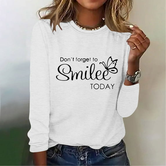 Aloohaidyvio Long Sleeve Tops,Fashion Women Casual Long Sleeve Printing Round Neck Loose T-Shirt Blouse Tops