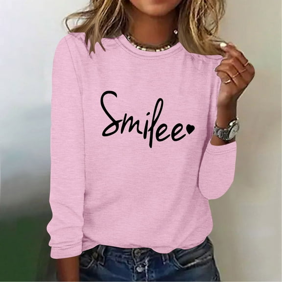 Aloohaidyvio Long Sleeve Tops,Fashion Women Casual Long Sleeve Printing Round Neck Loose T-Shirt Blouse Tops