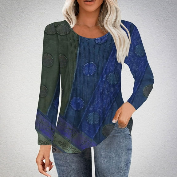 Aloohaidyvio Long Sleeve Tops,Women's Casual Long-sleeved Loose Round Neck Non-positioned Printed Top