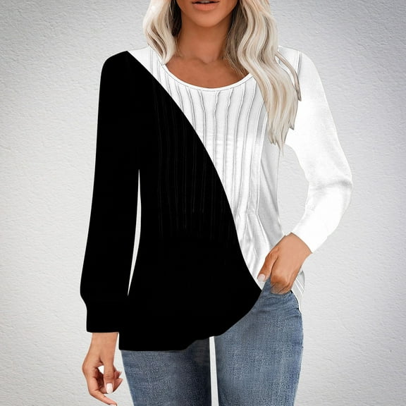 Aloohaidyvio Long Sleeve Tops,Women's Casual Long-sleeved Loose Round Neck Non-positioned Printed Top