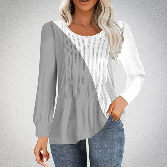 Aloohaidyvio Long Sleeve Tops,Women's Casual Long-sleeved Loose Round Neck Non-positioned Printed Top
