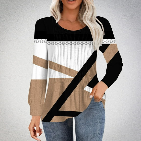 Aloohaidyvio Long Sleeve Tops for Women No Boundaries Women's Casual Long-sleeved Loose Round Neck Non-positioned Printed Top