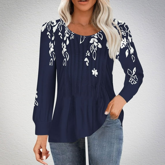 Aloohaidyvio Long Sleeve Tops,Women's Casual Long-sleeved Loose Round Neck Non-positioned Printed Top