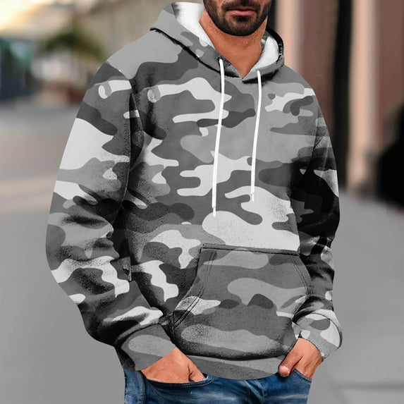 Aloohaidyvio Men's Casual Camouflage Cotton Hooded Collar Drawstring Hoodies Pullover Sweatshirts Casual Long Sleeve Shirts