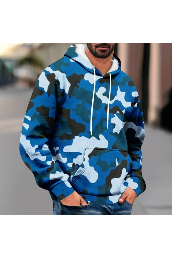 Men's Camo Hoodies Oversized Fleece Pullover Sweatshirts Long Sleeve Hooded Sweatshirt with Pocket