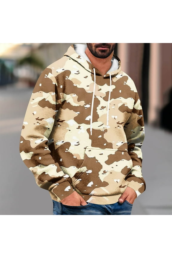 Men's Camouflage Pullover Hoodies Sports Soft Blend Fleece Hooded Sweatshirts with Kangaroo Pocket