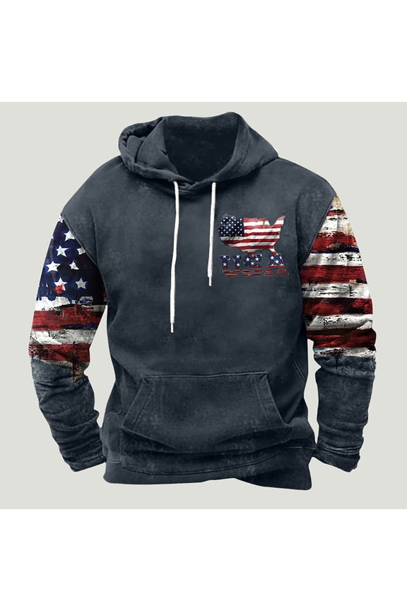 Mens Comfortable Hoodie Heart Pattern Printed Hooded Pocket Drawstring Sweatshirt