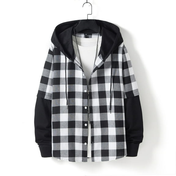 Aloohaidyvio Hoodie for Men Mens Shirt Stitched Hip Hop Drawstring Top Fake Two Plaid Hoodie
