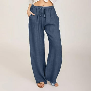 Aloohaidyvio No Boundaries Pants Plus Size,Women Casual Solid Drawstring Elastic Waist Long Wide Leg Pants