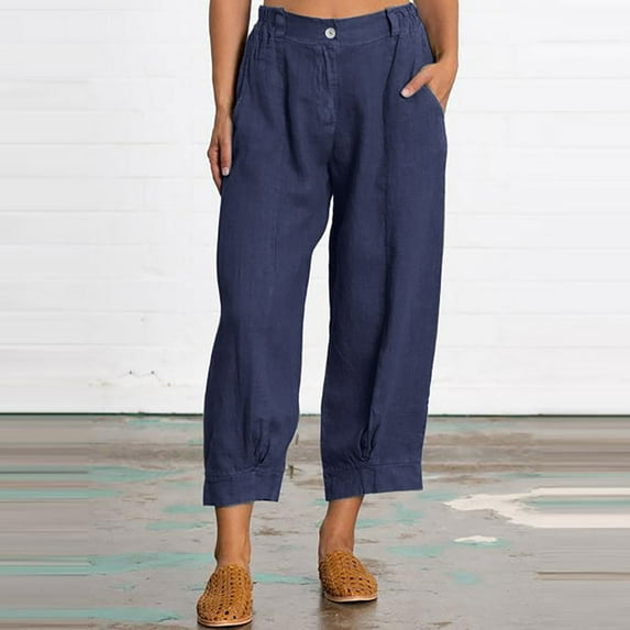 Aloohaidyvio Pants for Women Women Casual Solid Color Loose Button Comfortable Straight Pants