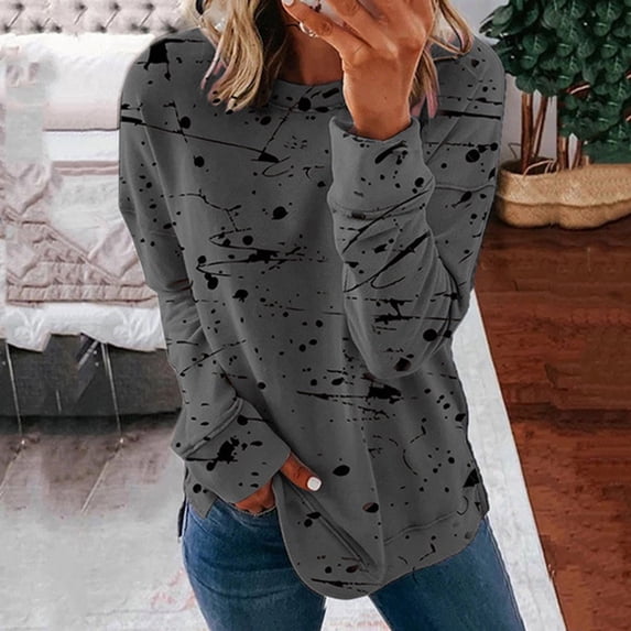 Aloohaidyvio Tops for Women Fashion Women Print Long Sleeve Comfortable Breathable Round-Neck Shirt Tops