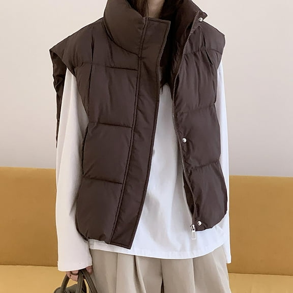 Aloohaidyvio Puffer Vest for Women No Boundaries Winter Lightweight Stand Collar Zip Up Puffy Vest with Pocket