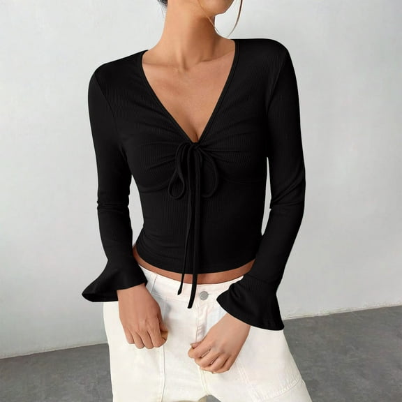 Aloohaidyvio Ribbed Shirts for Women Long Sleeve Knit Y2K Tops Lightweight Slim Basic Knit Tunic Blouses