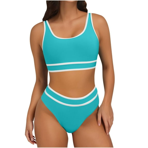 Aloohaidyvio Swimsuits for Women Tummy Control Two Piece Bathing Suits Color Block Cheeky High Cut Bikini Sets