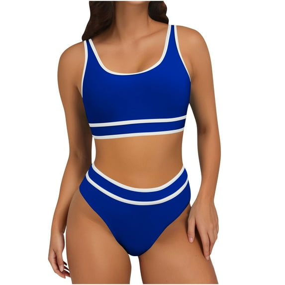 Aloohaidyvio Swimsuits for Women Tummy Control Two Piece Bathing Suits Color Block Cheeky High Cut Bikini Sets