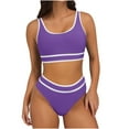 thumbnail image 1 of Aloohaidyvio Swimsuits for Women Tummy Control Two Piece Bathing Suits Color Block Cheeky High Cut Bikini Sets, 1 of 4
