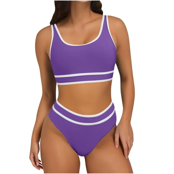 Aloohaidyvio Swimsuits for Women Tummy Control Two Piece Bathing Suits Color Block Cheeky High Cut Bikini Sets