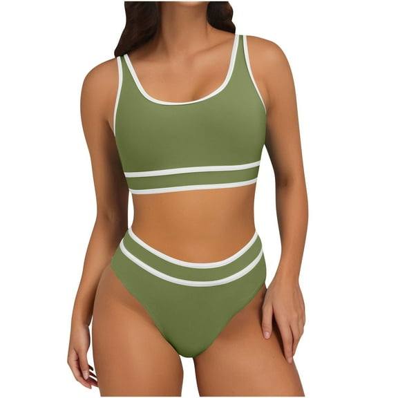 Aloohaidyvio Swimsuits for Women Tummy Control Two Piece Bathing Suits Color Block Cheeky High Cut Bikini Sets