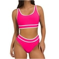 thumbnail image 1 of Aloohaidyvio Swimsuits for Women Tummy Control Two Piece Bathing Suits Color Block Cheeky High Cut Bikini Sets, 1 of 4