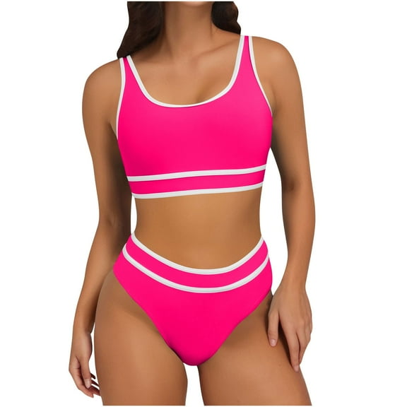 Aloohaidyvio Swimsuits for Women Tummy Control Two Piece Bathing Suits Color Block Cheeky High Cut Bikini Sets