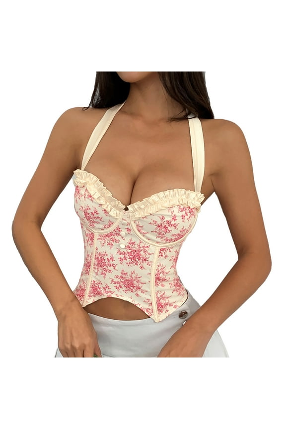 Tank Tops for Women Shaping Floral Lace Boned Bustier Summer Trendy Crop Corset