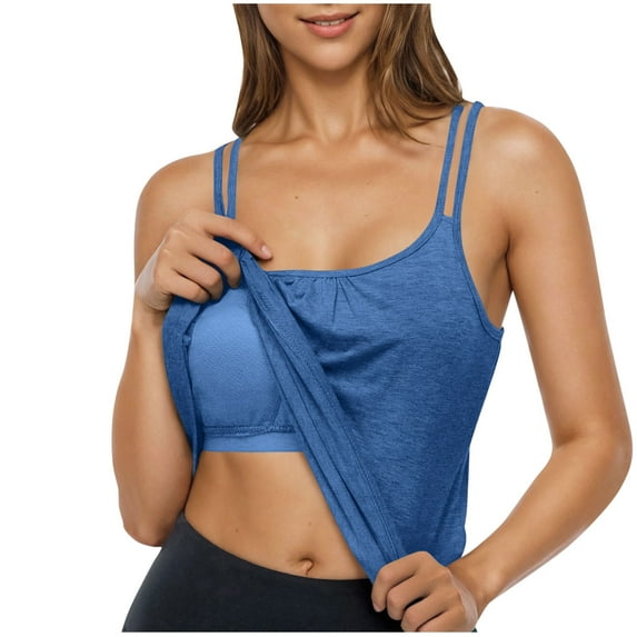 Aloohaidyvio No Boundaries Tank Tops for Women with Built in Bra Adjustable Strap Camisoles Summer Loose Fit Cami Shirt(Blue M)
