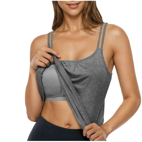 Aloohaidyvio Tank Tops for Women with Built in Bra Adjustable Strap Camisoles Summer Loose Fit Cami Shirt(Gray 2XL)