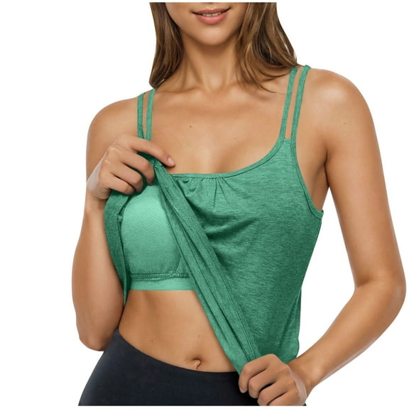 Aloohaidyvio Tank Tops for Women with Built in Bra Adjustable Strap Camisoles Summer Loose Fit Cami Shirt(Green XL)