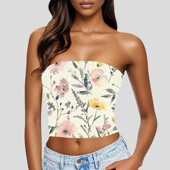 Aloohaidyvio Tube Tops for Women Strapless Backless Tube Top Double Lined Sleeveless Crop Tank Top