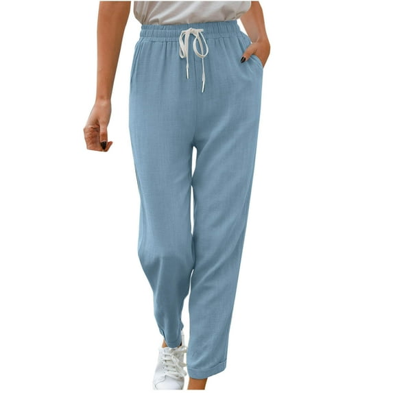 Aloohaidyvio Women's Casual Solid Elastic Waist Pocket High Waist Pants