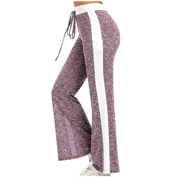 Aloohaidyvio No Boundaries Women's Drawstring Wide Leg Yoga Pants Side Striped Baggy Bootcut Lounge Pants High Waist Bootleg Flare Pants