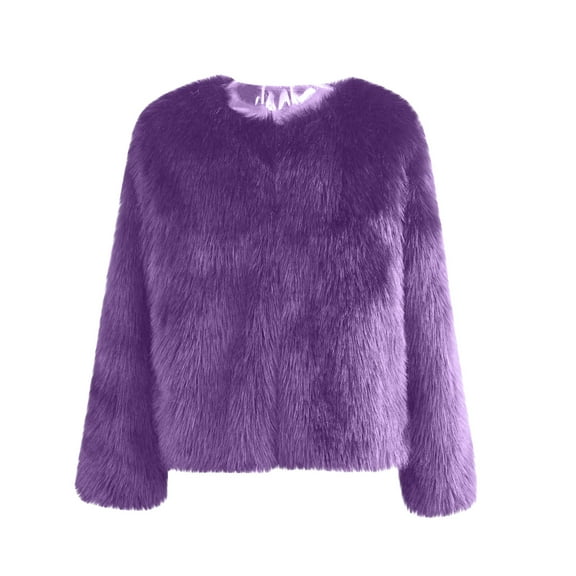 Aloohaidyvio Jackets No Boundaries Women's Fashion Cropped Faux Fur Jacket Long Sleeve Open Front Cardigan Casual Fluffy Parka Shaggy Short Coat