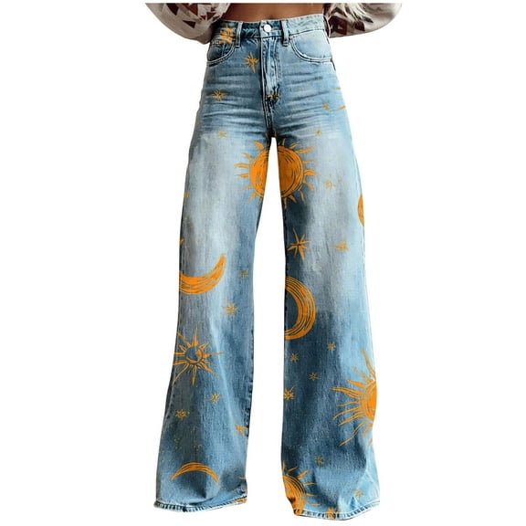 Aloohaidyvio Pants No Boundaries,Women's High Waisted Wide Leg Jeans Flower Printed Straight Leg Baggy Jeans High Rise Loose Boyfriend Denim Pants