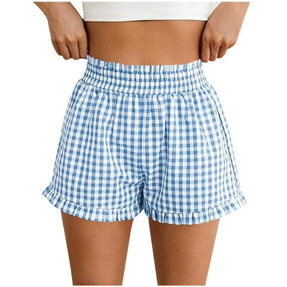 Aloohaidyvio Women's Plaid Boxer Shorts Summer Casual Gingham Shorts with Pockets