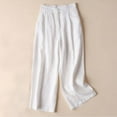 thumbnail image 1 of Aloohaidyvio Women's Solid Color Casual Button Straight Barrel Ninth Cotton Linen Pants, 1 of 4