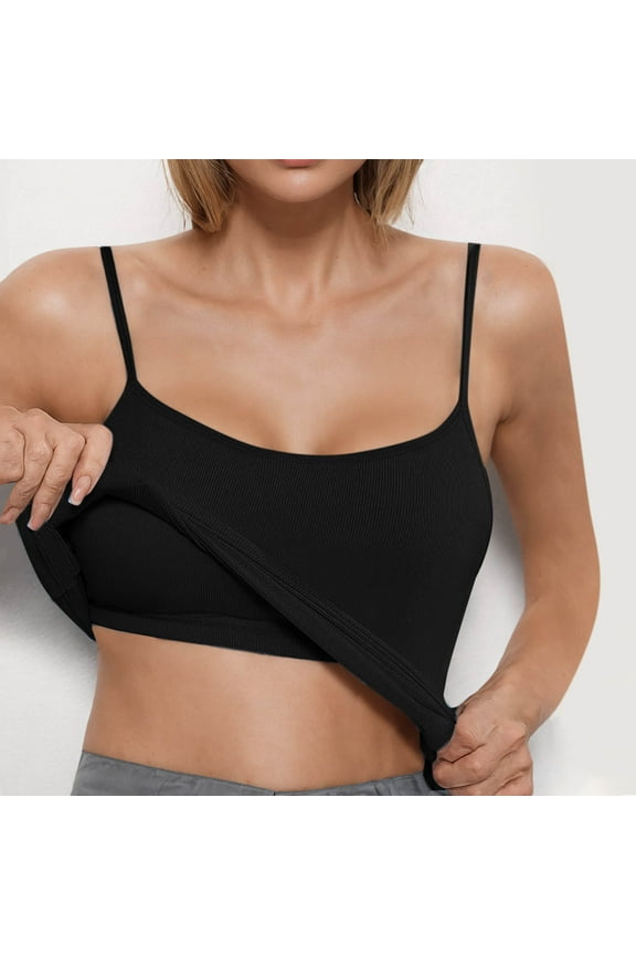 Tank Tops for Women Adjustable Camisole Built in Bra Sleeveless Square Neck Spaghetti Strap Tank Tops Basic Shirt