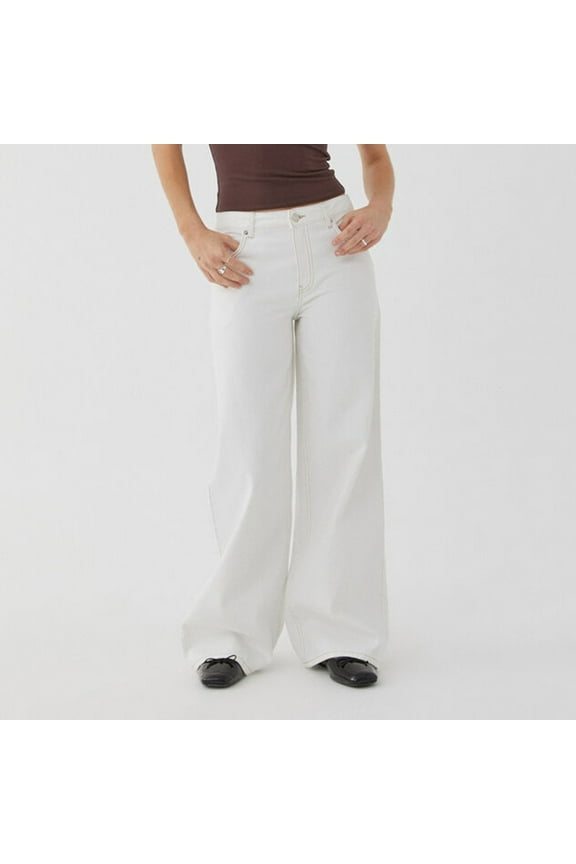 Baggy Mid Waist Jeans for Women Loose Straight Wide Leg Boyfriend Jeans Casual Denim Pants with Pockets