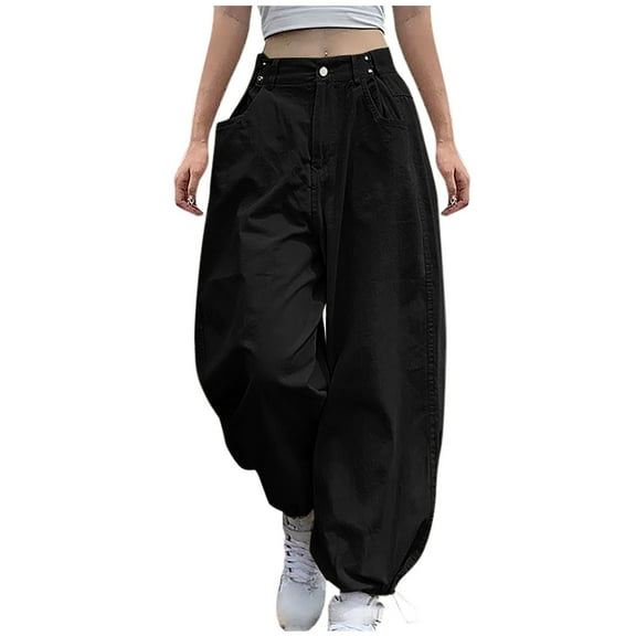 Aloohaidyvio Womens Baggy Wide Leg Pants Mid Waist Barrel Horseshoe Ankle Pants Trendy Vintage Loose Pants with Pockets