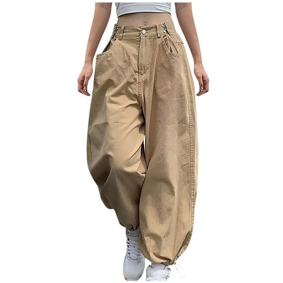 Aloohaidyvio Pants for Women Baggy Wide Leg Pants Mid Waist Barrel Horseshoe Ankle Pants Trendy Vintage Loose Pants with Pockets