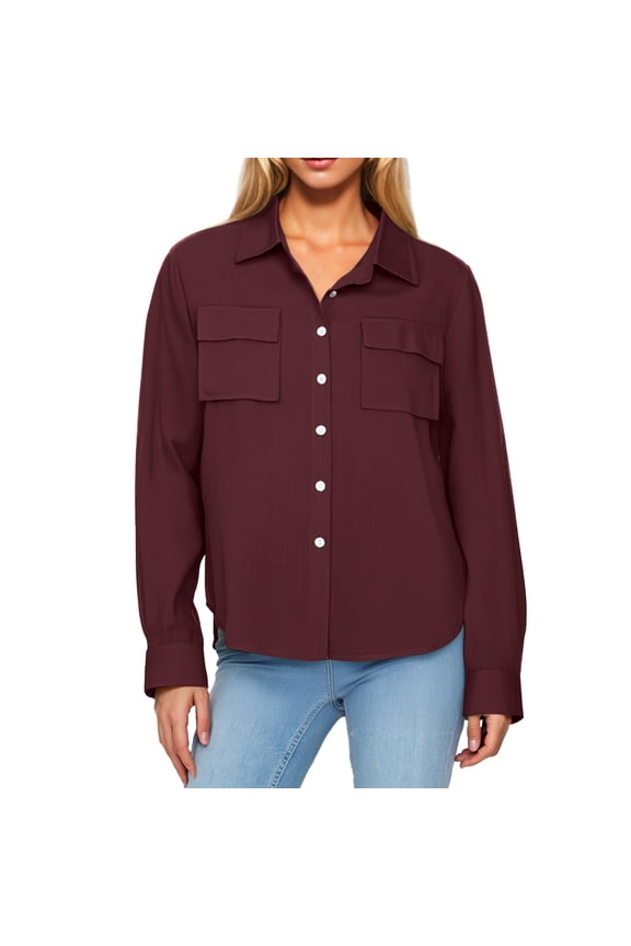 Button Down Shirts for Women Long Sleeve Dress Shirts Wrinkle Free Collared Work Office Solid Blouses