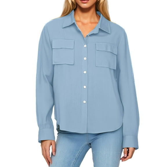 Aloohaidyvio Button Down Shirts for Women No Boundaries Long Sleeve Dress Shirts Wrinkle Free Collared Work Office Solid Blouses