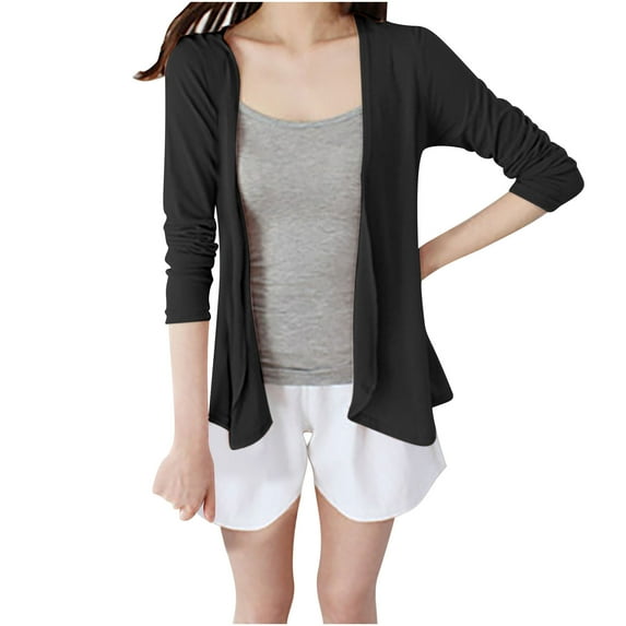 Aloohaidyvio Womens Cardigan Sweaters Fall Lightweight Crew Neck Long Sleeve Open Front Cardigan Black XL