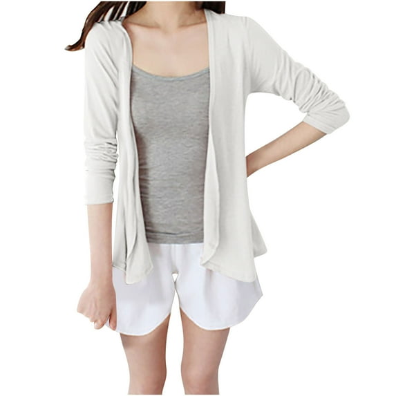 Aloohaidyvio Womens Cardigan Sweaters No Boundaries Fall Lightweight Crew Neck Long Sleeve Open Front Cardigan White M