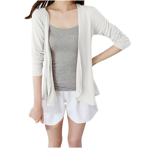 Aloohaidyvio Womens Cardigan Sweaters No Boundaries Fall Lightweight Crew Neck Long Sleeve Open Front Cardigan White XL