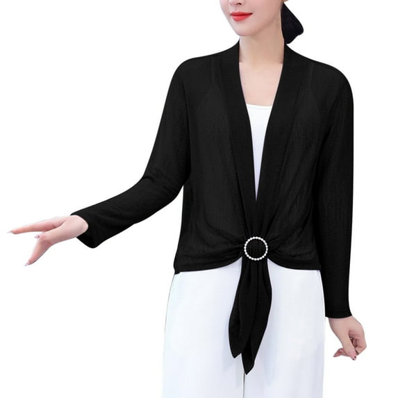Aloohaidyvio Womens Front Open Cardigan Fall Casual Long Sleeve Lightweight Knit Cardigan Black 2XL