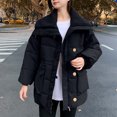 thumbnail image 1 of Aloohaidyvio Jackets No Boundaries Womens Lapel Button-Down Puffer Jacket Casual Solid Long Sleeve Winter Outwear Trendy Thickened Warm Coat, 1 of 3