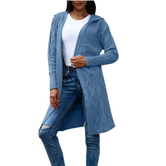 Aloohaidyvio Womens Long Knitted Cardigan Sweater Fall Lightweight Solid Open Front Cardigan Sky Blue XL
